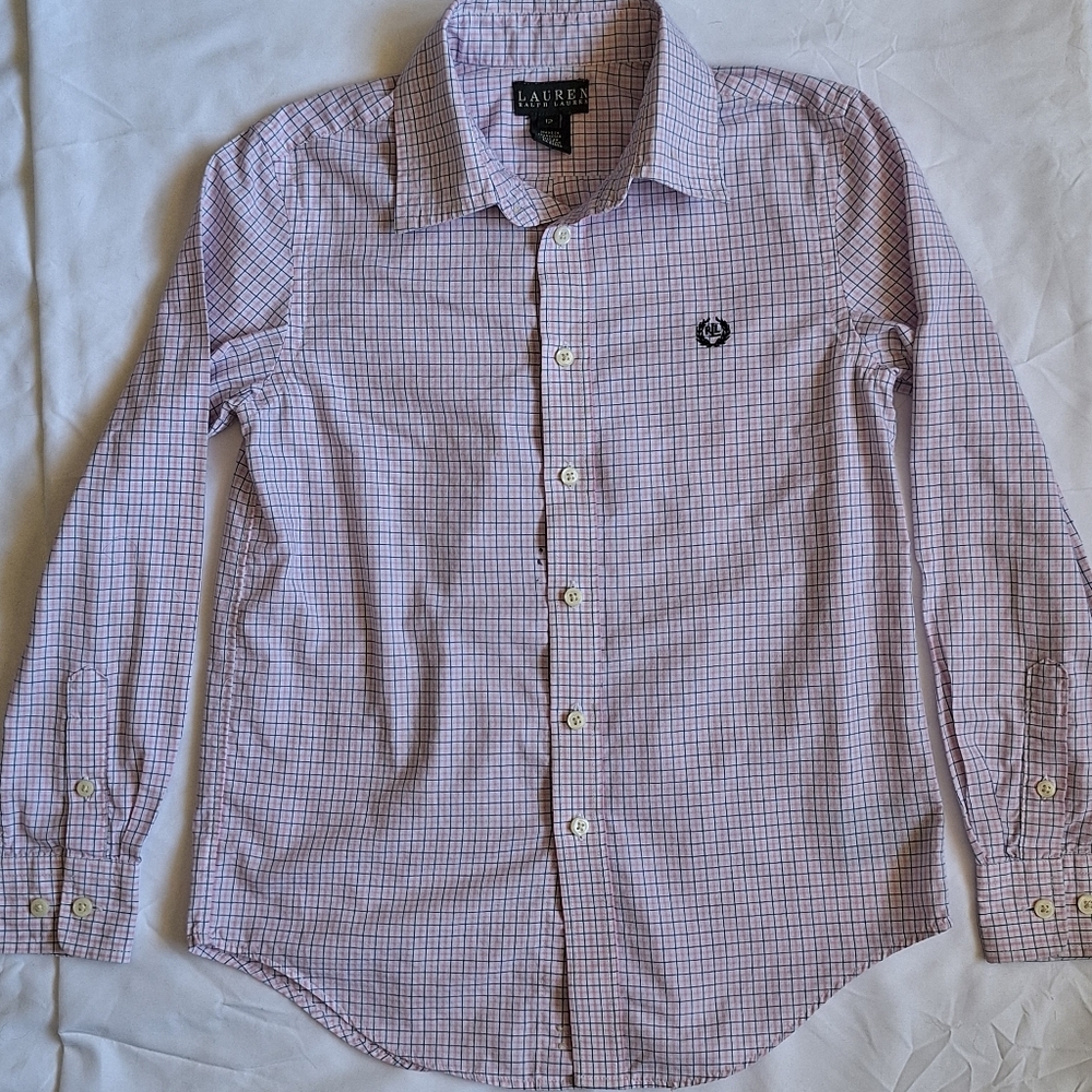 Ralph Lauren Boys Pink and Navy Check Button-Down Shirt